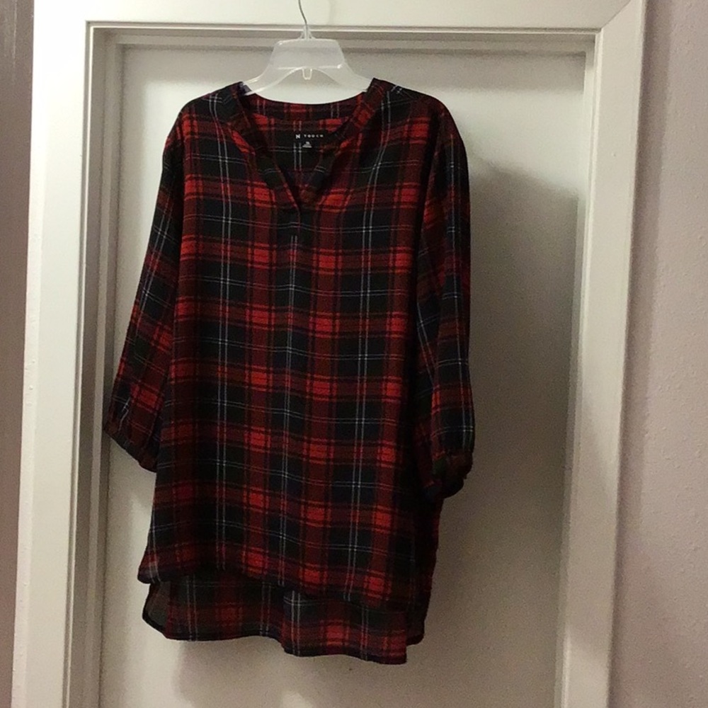 Red white black blouse